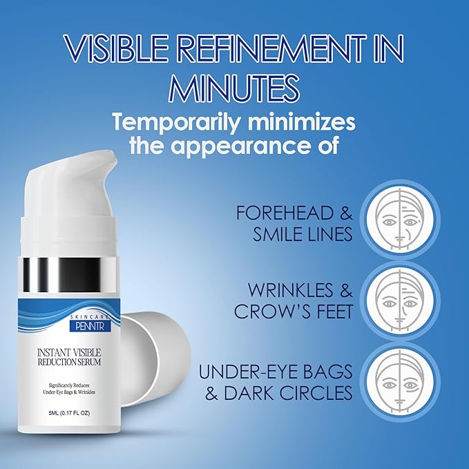 Instant Visible Reduction Serum- Reduces Under-Eye Bags & Wrinkles, Powered by Pepitide and Collagen, Anti-Aging Cream for Fine Lines (0.17 Fl.OZ)