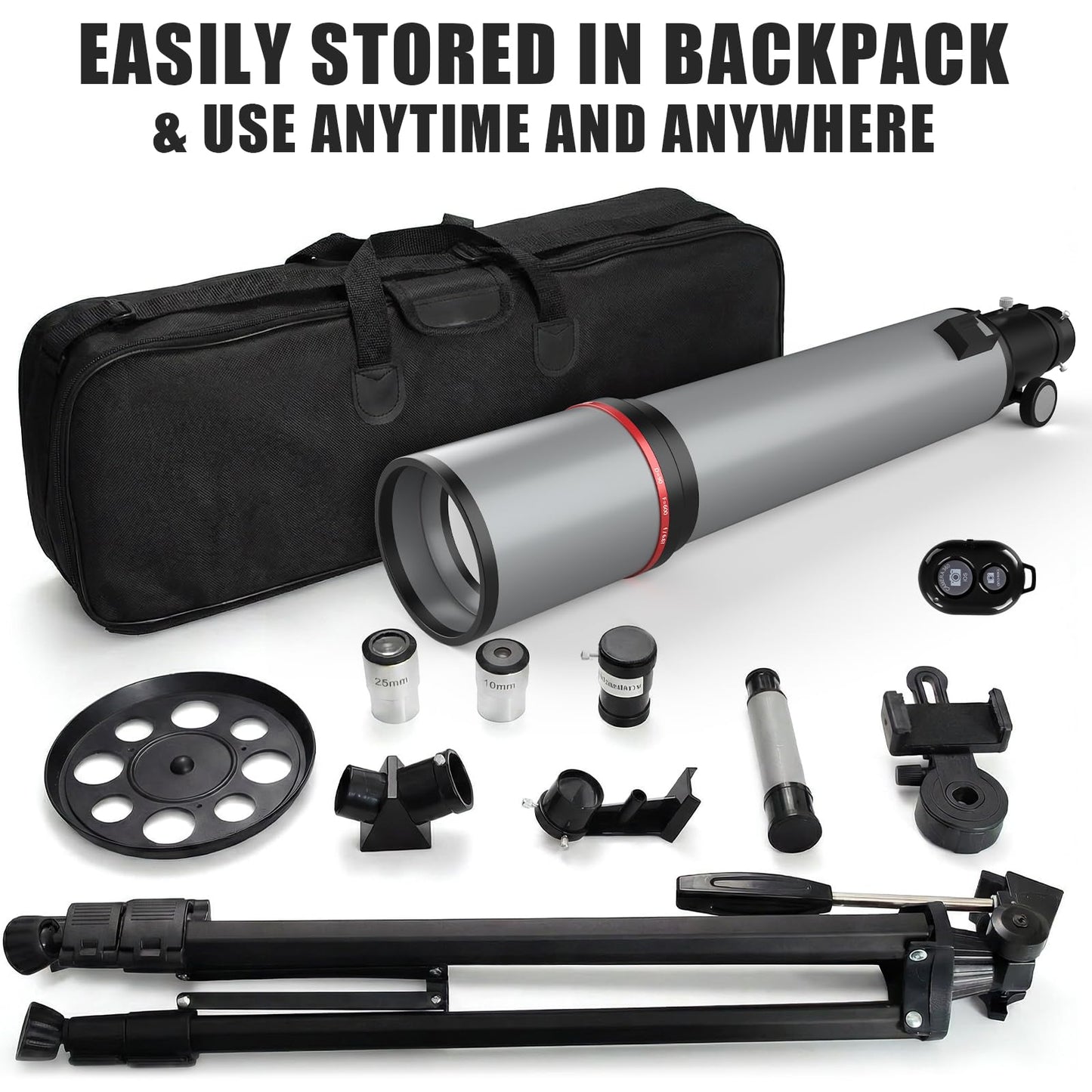 Telescope for Adults & Kids - 90mm Aperture 600mm Refractor High Powered Telescope for Beginners - Portable Astronomy Telescopes with Phone Adapter Tripod Carry Bag Gifts for Men