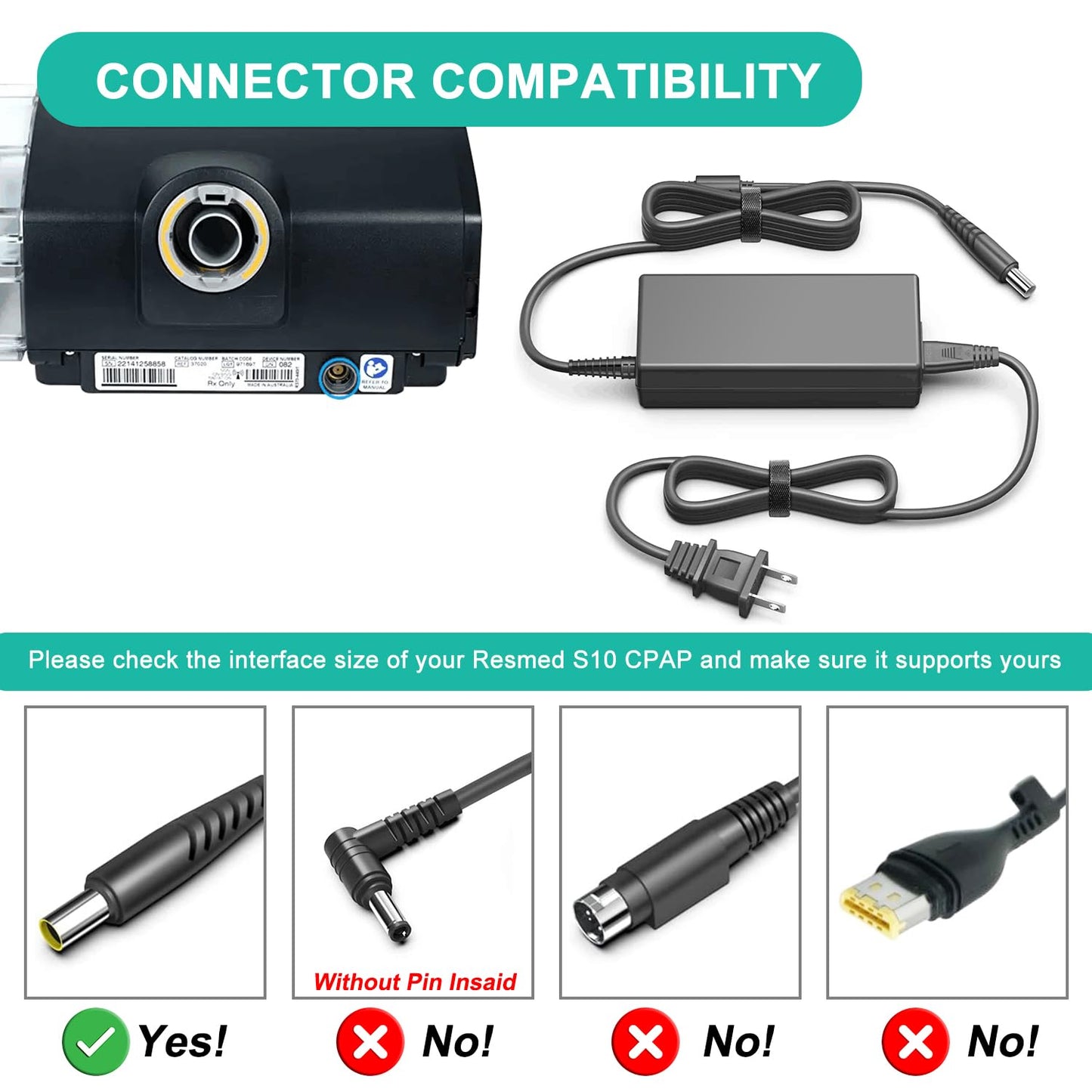 HKY Replacement ResMed AirSense 10 Power Supply 24V AC Adapter for AirStart 10 CPAP Machine, AirCurve 10, Lumis VPAP BiLevel Series 90W S10 370001 37344 37028 Power Cord