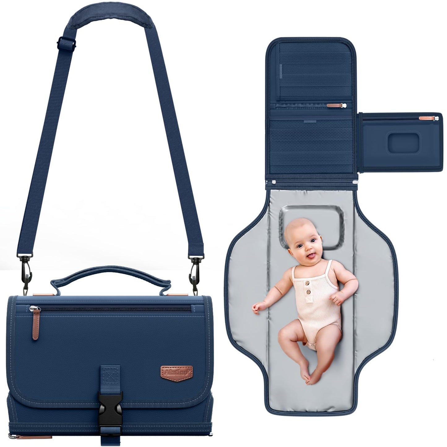 Portable Diaper Changing Pad for Baby, Detachable Travel Changing Pad with Baby Wipes Pocket, Gifts for Baby Shower, Newborn Girls and Boys (Grey)