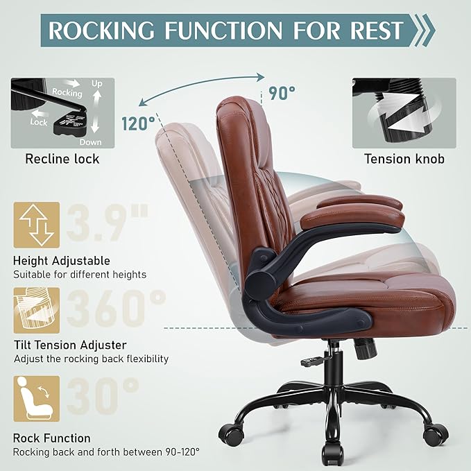 Leather Office Chair, PU Home Computer Desk Chairs with Ergonomic Back Support, 360°Swivel Free, Small Gaming Chair with Wheels and Adjustable Armrests, for Short People Use