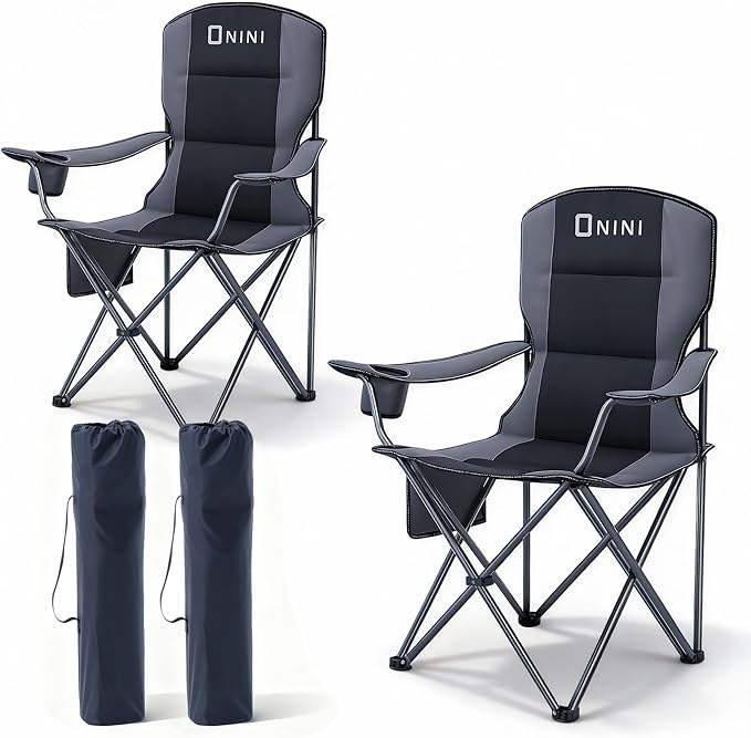 Onini Oversized Camping Folding Chairs Heavy Duty Support 500 LBS Chair with Cup Holder, Storage Bag for Outdoor, Beach, F...
