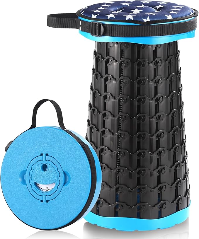 KOKSRY Upgraded 18-Inch Collapsible Stool with Cushion, 800lbs Capacity, Heavy Duty Yet Lightweight, Taller Portable Retractable Folding Stool for Adults for Camping, Fishing, Hiking, Travel, BBQ