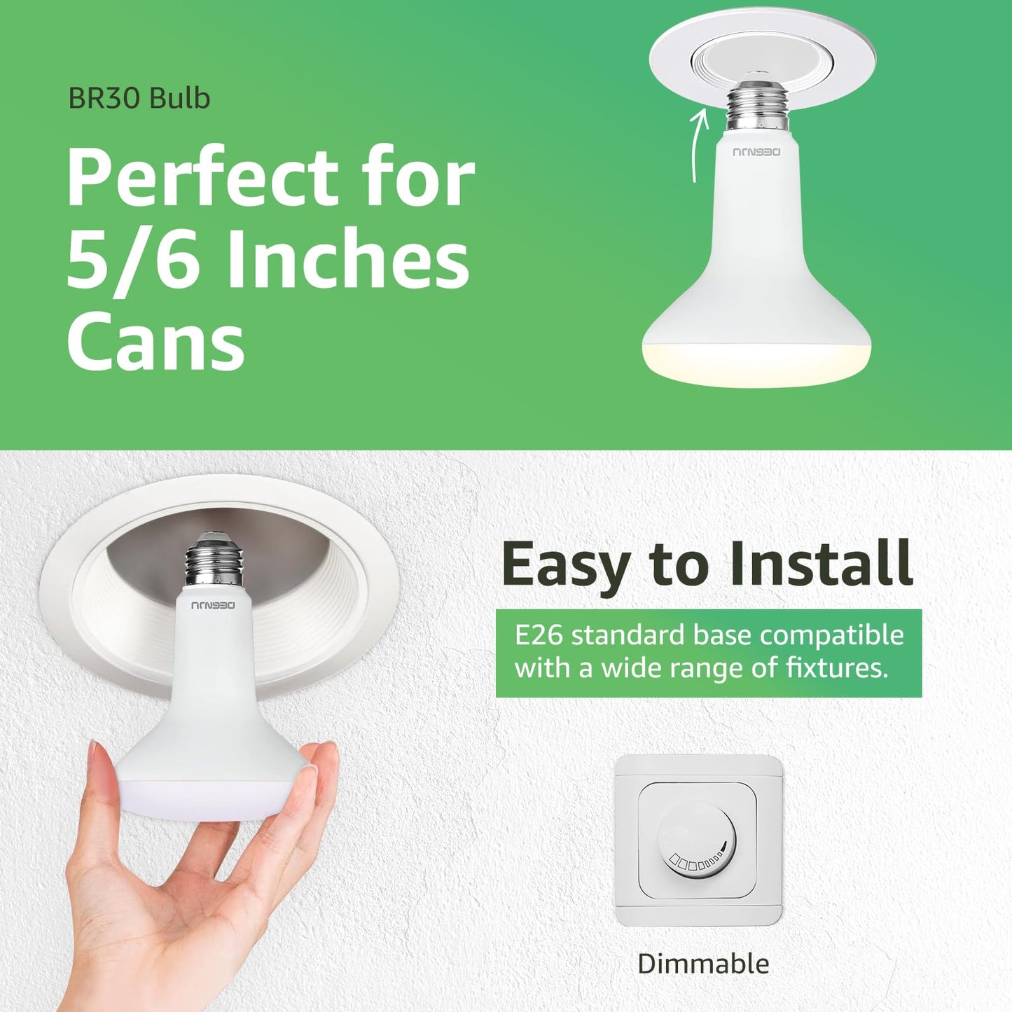 DEGNJU BR30 LED Bulb, Dimmable Flood Lights Indoor CRI80 7W Equivalent 65W 2700K Soft White 650 Lumens, 15000 Lifetime Hours Recessed Light Bulbs, Interior E26 Base LED Can Light Bulbs, 3 Pack