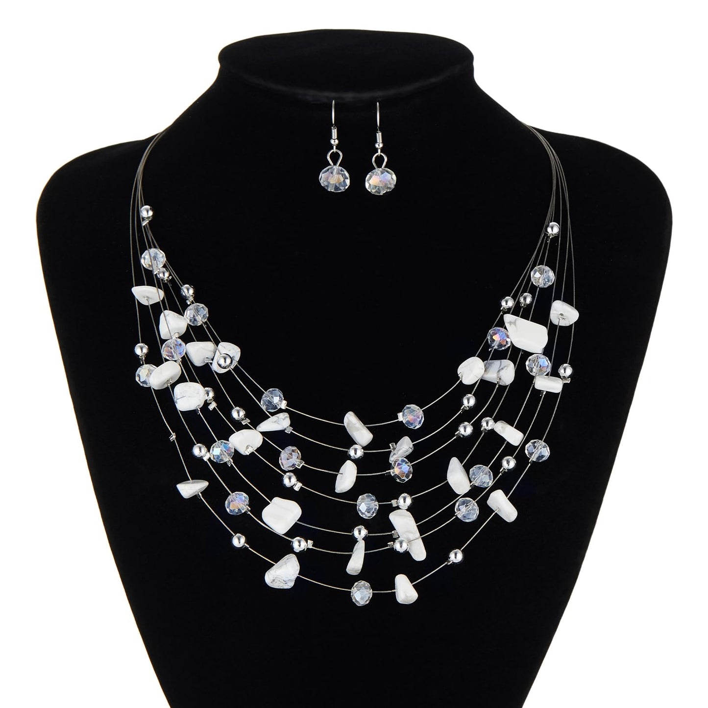 Errally Boho Layered Crystal Beaded Necklaces for Women Natural Stone Multi-Strand Statement Necklace Fashion Costume Jewelry Gi