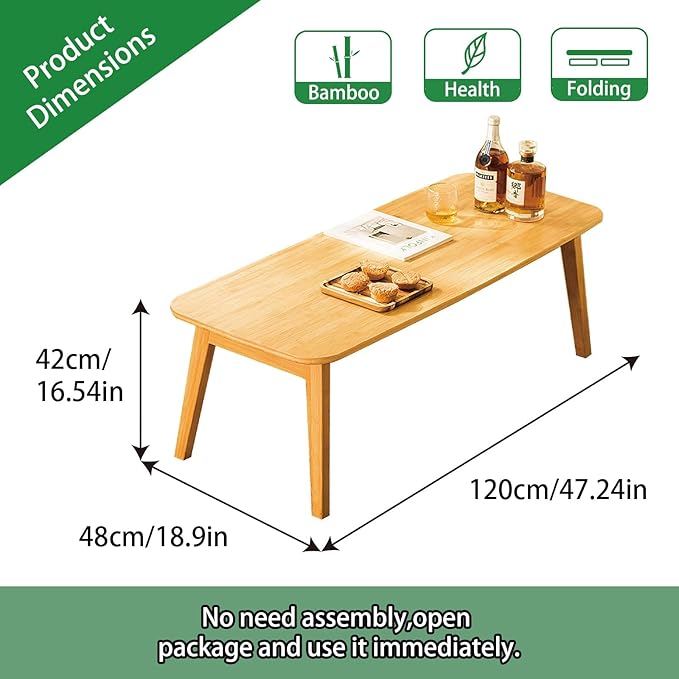 Baveke Coffee Table Foldable Mid Century Desk TV Stand with Open Storage Shelf Center Table for Living Room Furniture RV No Assembly (Natural-120cm)