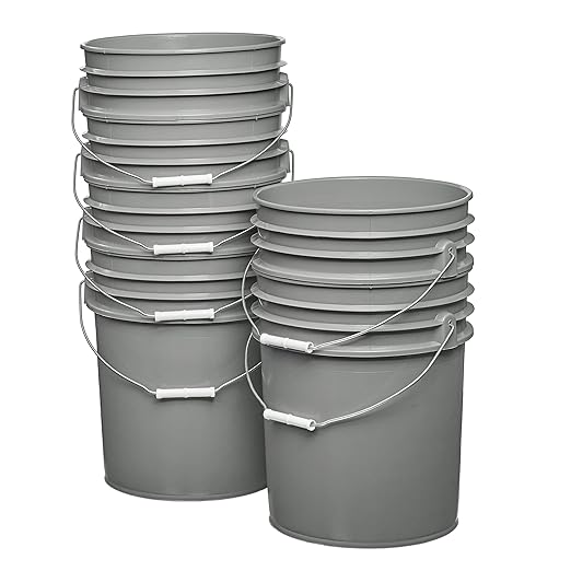 Hudson Exchange Premium 5 Gallon Bucket, HDPE, Gray, 6 Pack