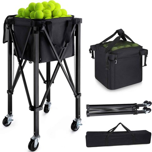 TOBWOLF Foldable Tennis Ball Cart, Holds 160 Tennis Balls, Portable Tennis Ball Hopper with Wheels, Compact & Lightweight Tennis Teaching Cart Practice Hopper for Baseball Softball Tennis Pickleball