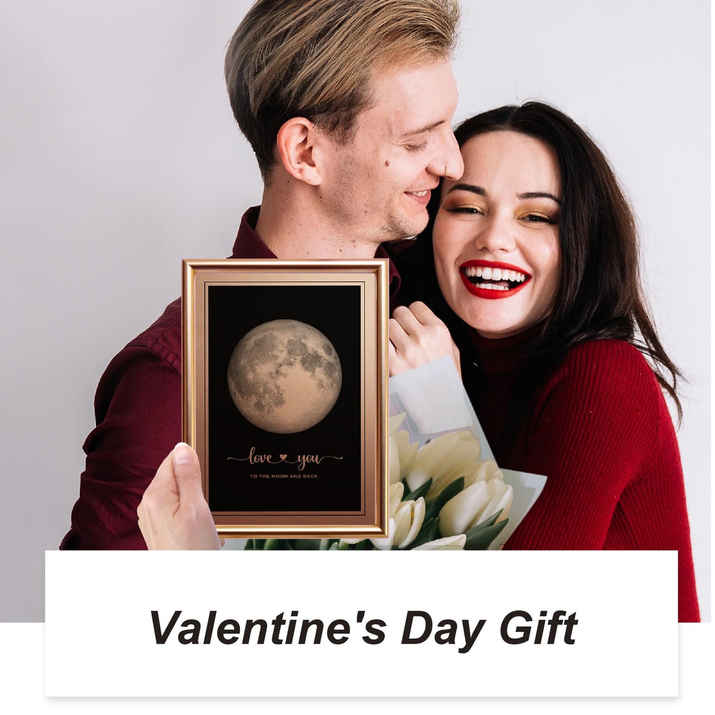 I Love You to the Moon and Back - Bronze Moon Print in Frame, Great Gift for Special Occasion, Engagement Gift, Wedding Gift, Anniversary Gift, Valentines 's Day Christmas Gift