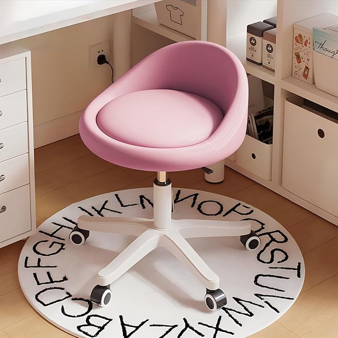 Walktory Round Rolling Stool with PU Leather Low Backrest, Hydraulic Height-Adjustable Swivel Chair for Spa, Salon, Tattoo, Massage, or Medical Office