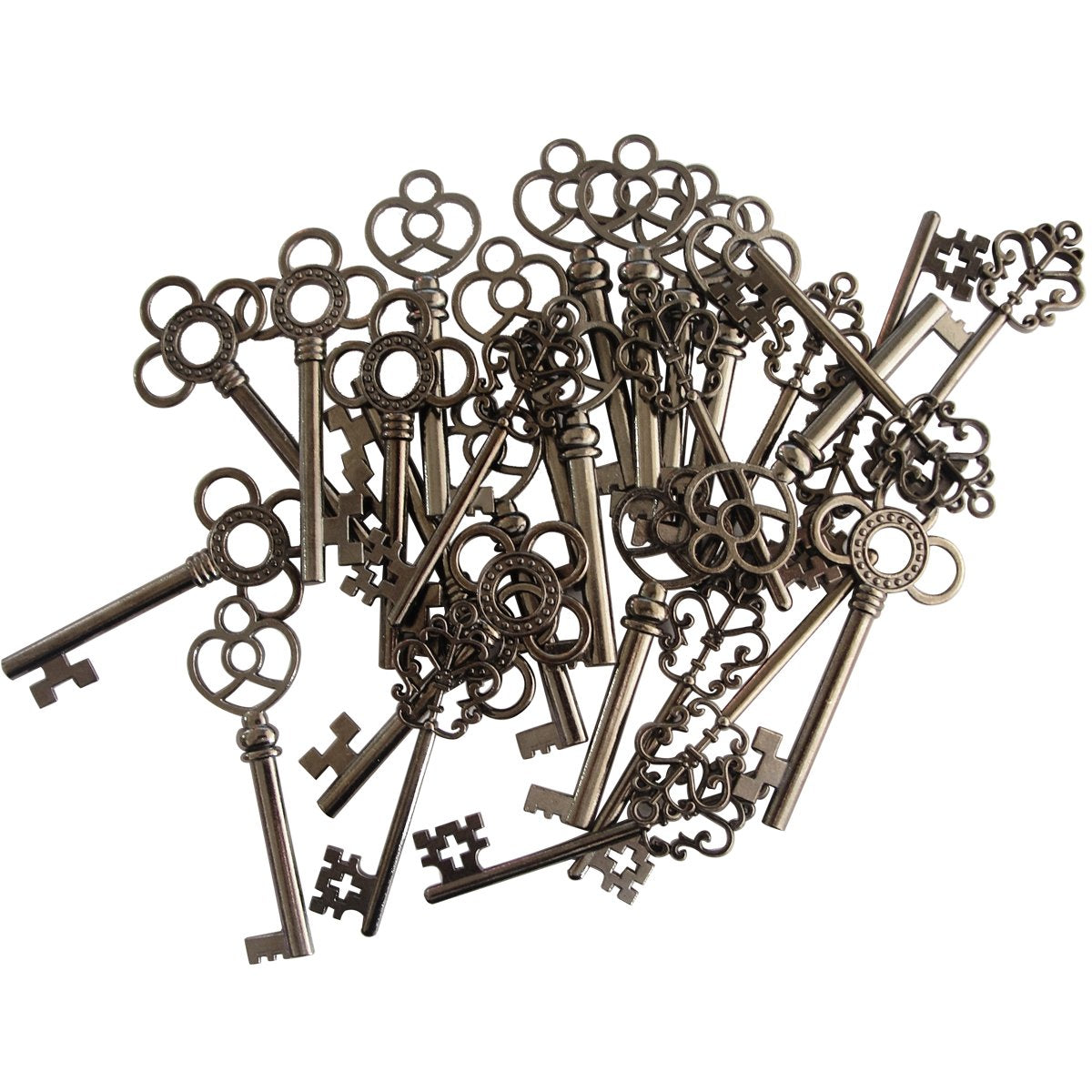 XONOR Mixed Set of 30 Vintage Old Look Skeleton Keys Fancy Heart Bow Necklace Pendants (Black)