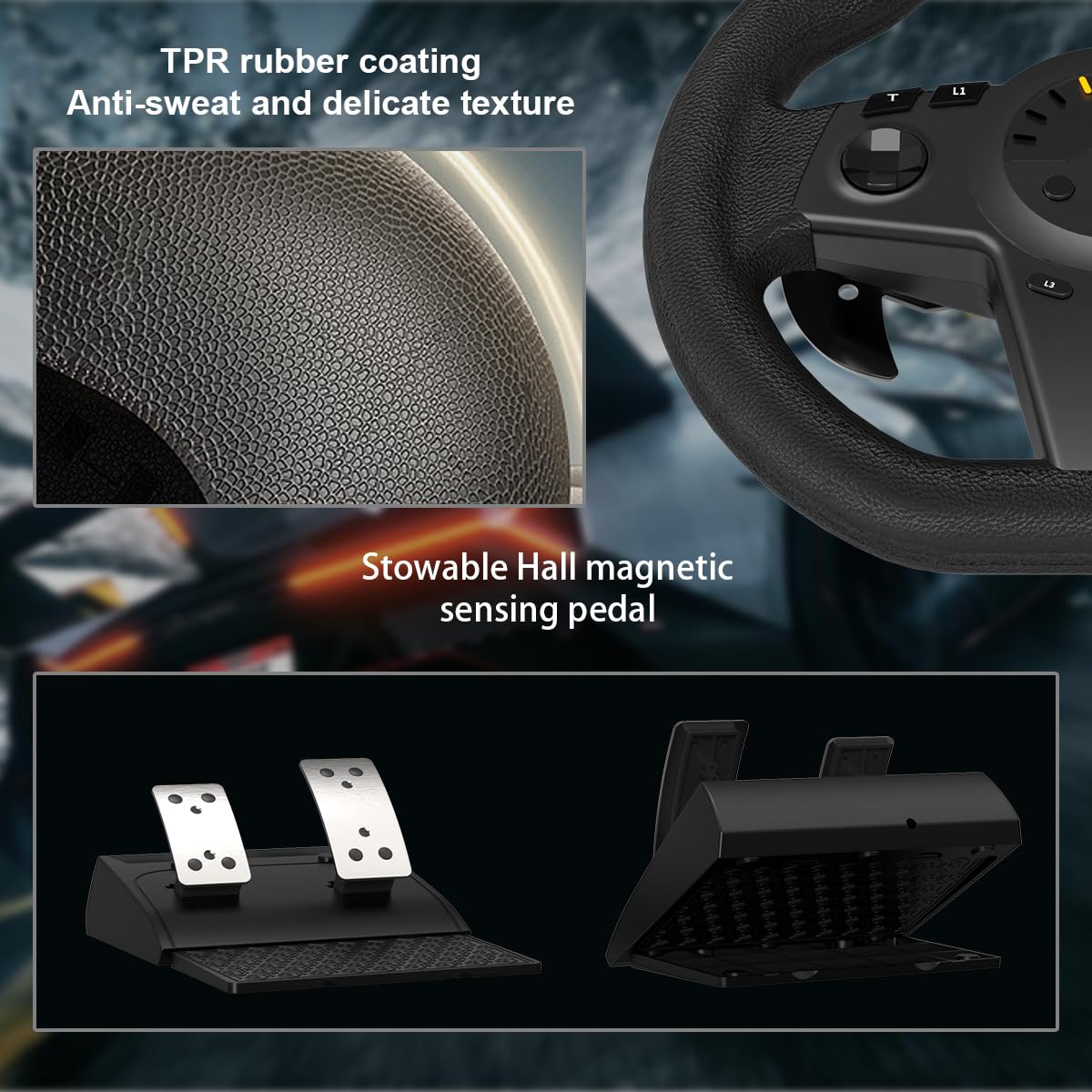 HQFYH PC Racing Wheel, Universal Usb Steering Wheel Car Driving Sim 270 Degree Racing Wheel with Pedals for PS3, PS4, Xbox One, Xbox Series X|S, Switch