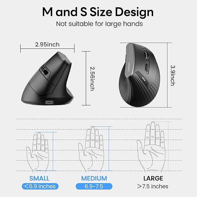 Ergonomic Mouse, Vertica Wireless Mouse 2.4G with USB A Receiver, 2400 DPI Optical Tracking Mice, 4 Adjustable DPI Levels, Rechargeable with Battery Indicator, Wide Compatibility for Windows, Mac OS