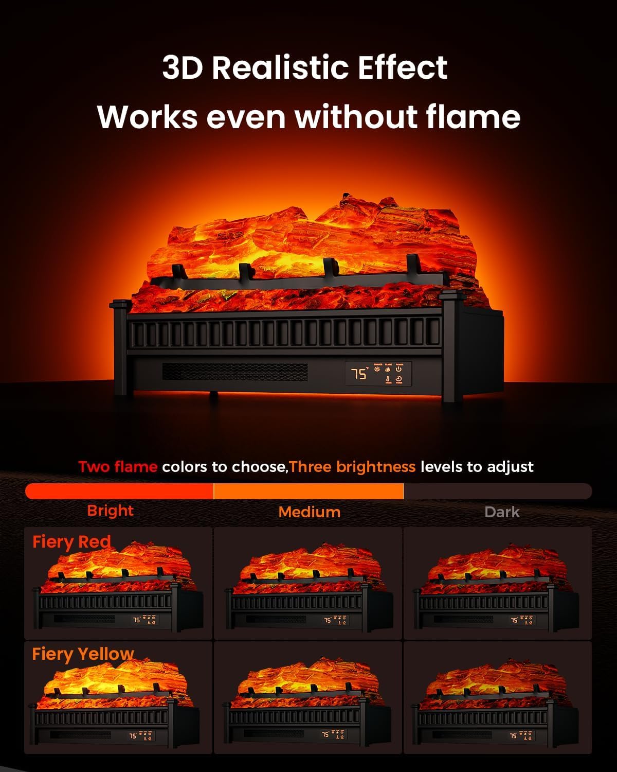 AIRMATE 1500W Electric Fireplace Heater, 22In Electric Fireplace Insert Logs, Fire Places Fireplace 12H Timer, Adjustable Flame Colors & Light Remote Overheat Protection