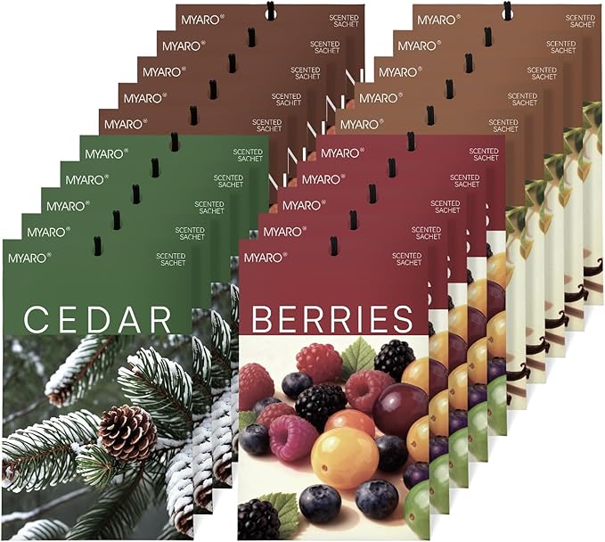 MYARO 20 Packs Christmas Scent Sachet for Closet Drawer Room Air Freshener Home Fragrance Smell Good Essential - Cedar Cinnamon Vanilla Berries Potpourri Bag