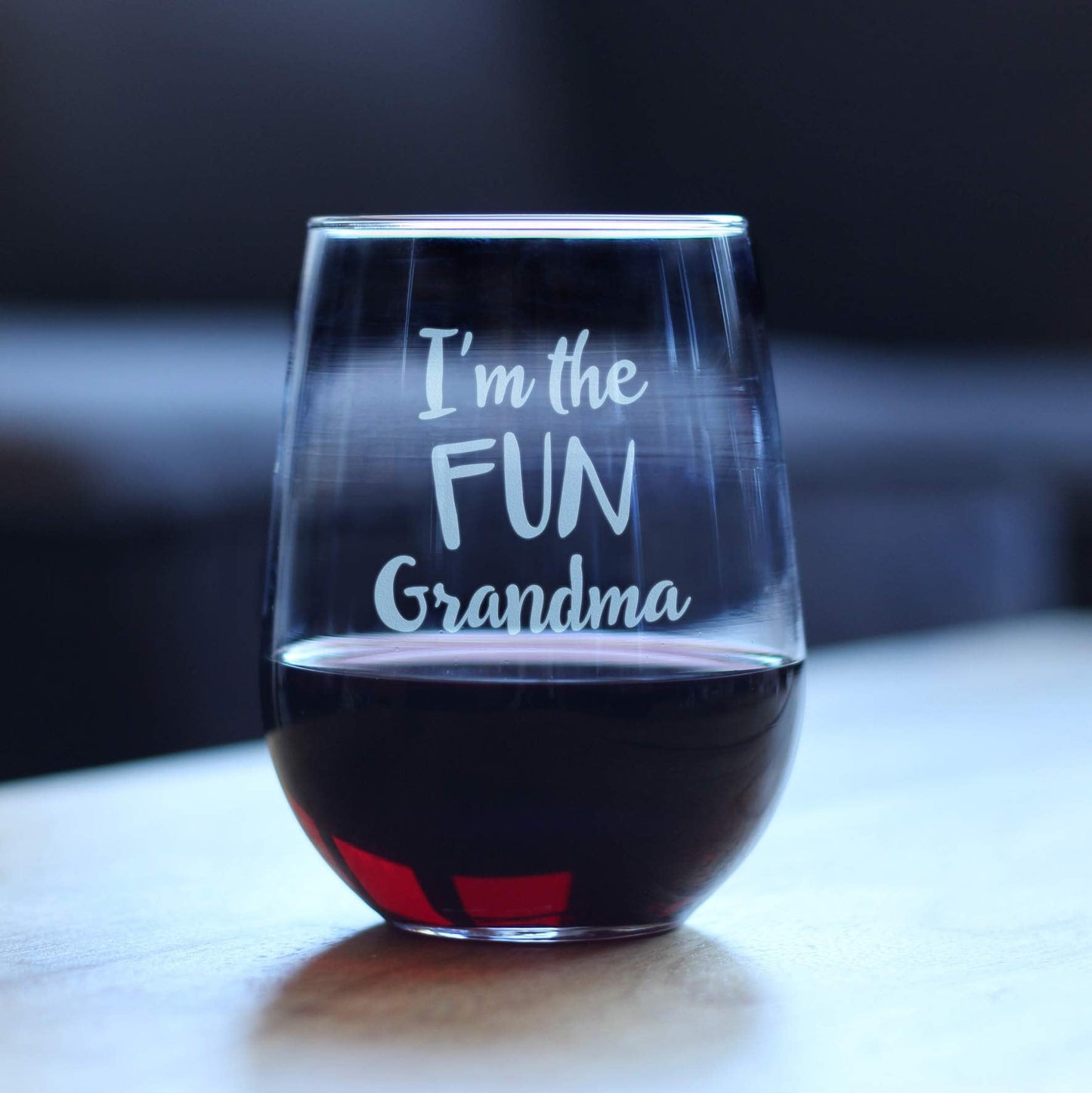 Fun Grandma – Funny Stemless Wine Glass, Large 17 Ounce Size, Etched Sayings, Gift Box