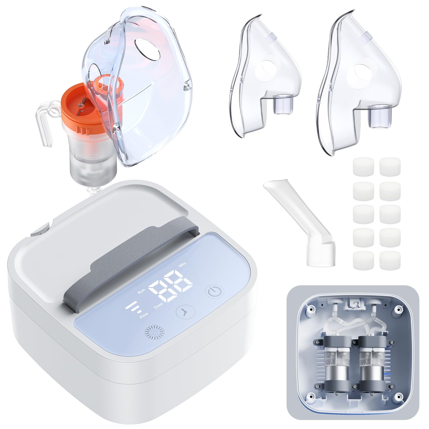 Dual Pump Nebulizer Machine for Adults Kids - 0.8ml/min Super Mist, 2.1μm Fine Particles for Adults & Kids, Portable Breathing Treatment LED Display, ≤45dB Quiet, Medical Grade