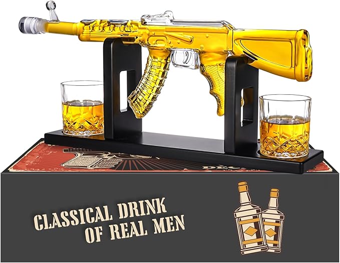 Whiskey Decanter AK47 Set with 2 Whiskey Glasses, Gifts for Men Dad Stocking Stuffers, Unique Christmas Anniversary Birthd...