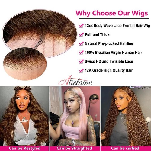 Alielaine Body Wave Chocolate Brown Lace Front Wig 200 Density Hd Lace Front Body Wave Glueless Wigs Human Hair Pre Plucked 4# Colored Wigs 30inch