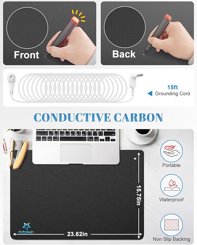 Astarexin Grounding Mat for Feet, Sleep, Energy, Support Restful Night – 24"x16" Earthing Mat for Feet, Balance & Wellness – Includes 15ft Cord for Home & Office Use