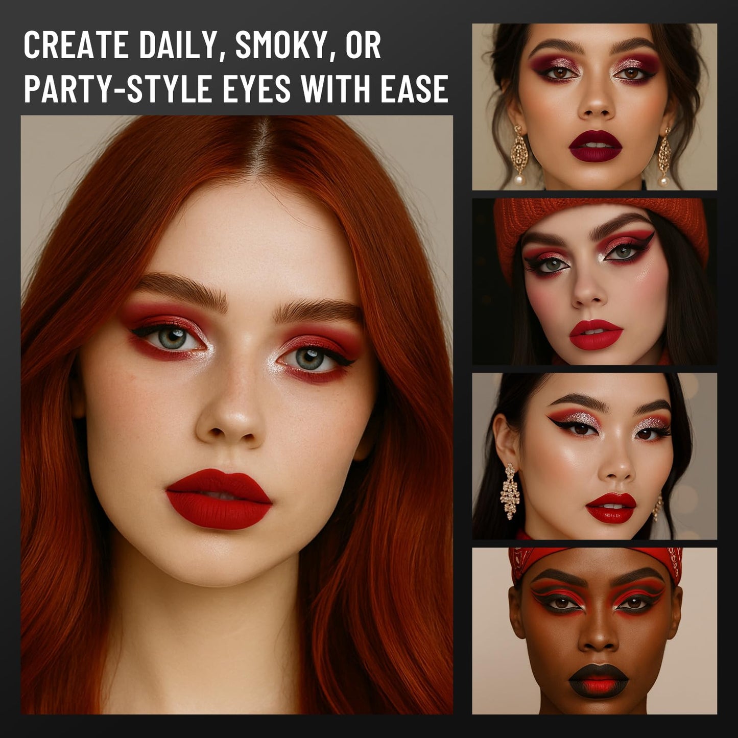 SUSIKEKI Red Eyeshadow Palette with Mirror Sliver Red Black Tones Matte Shimmer 6 Colors Mini Eye Shadow Pallet Travel Size High