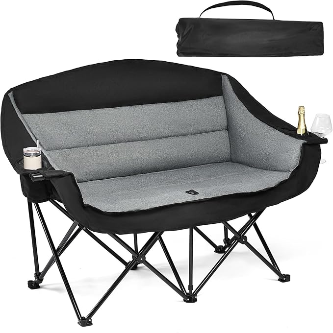 Double Camping Chair Loveseat - 2 Person Oversized Camping Couch for Adults Padded Heavy Duty Outdoor Lawn Beach Portable ...