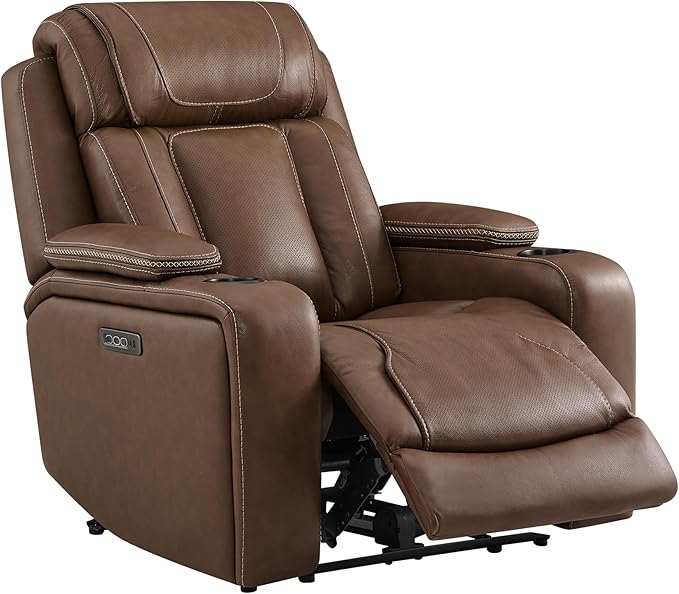 Watson & Whitely Genuine Leather Electric Recliner Chairs, Oversized Super Zero Gravity Recliner Triple-Motor W Adjustable Lumbar Headrest Support & Hidden Storage, Cafe Brown
