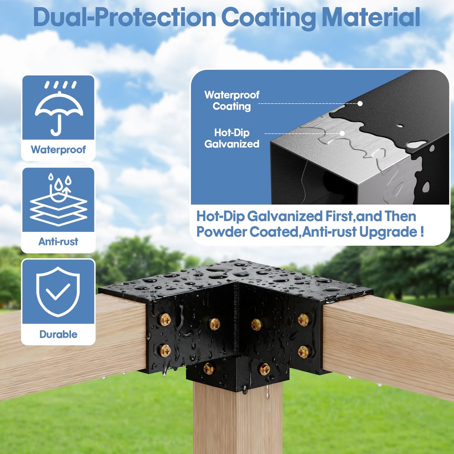Pergola Kit, Heavy Duty 3-Way Pergola Brackets for 4"x 4" (Actual 3.5" X 3.5") Lumber,DIY Rust-Proof Gazebo Bracket Kit with Right Angle Corner Bracket, Gazebo Hardware Kits for Patio Backyard Outdoor
