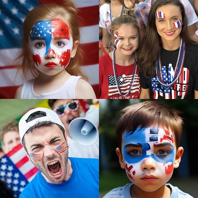 Mysense Red White and Blue Face Paint,Patriotic USA Flag Makeup,4th of July Outfit Accessories,Water Based Non-toxic Cream Body Paint for Adults and Kids Halloween SFX Cosplay Clown Makeup,0.6oz/pc