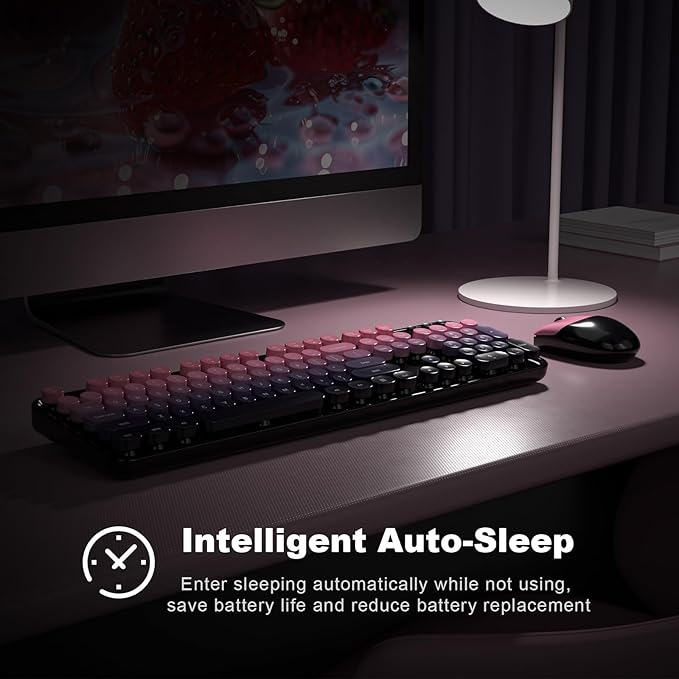 Wireless Keyboard and Mouse Combo, Retro Typewriter Keyboard with Round Keycaps, Full-Size Ergonomic, Ideal for Windows PC, Home, Office, College