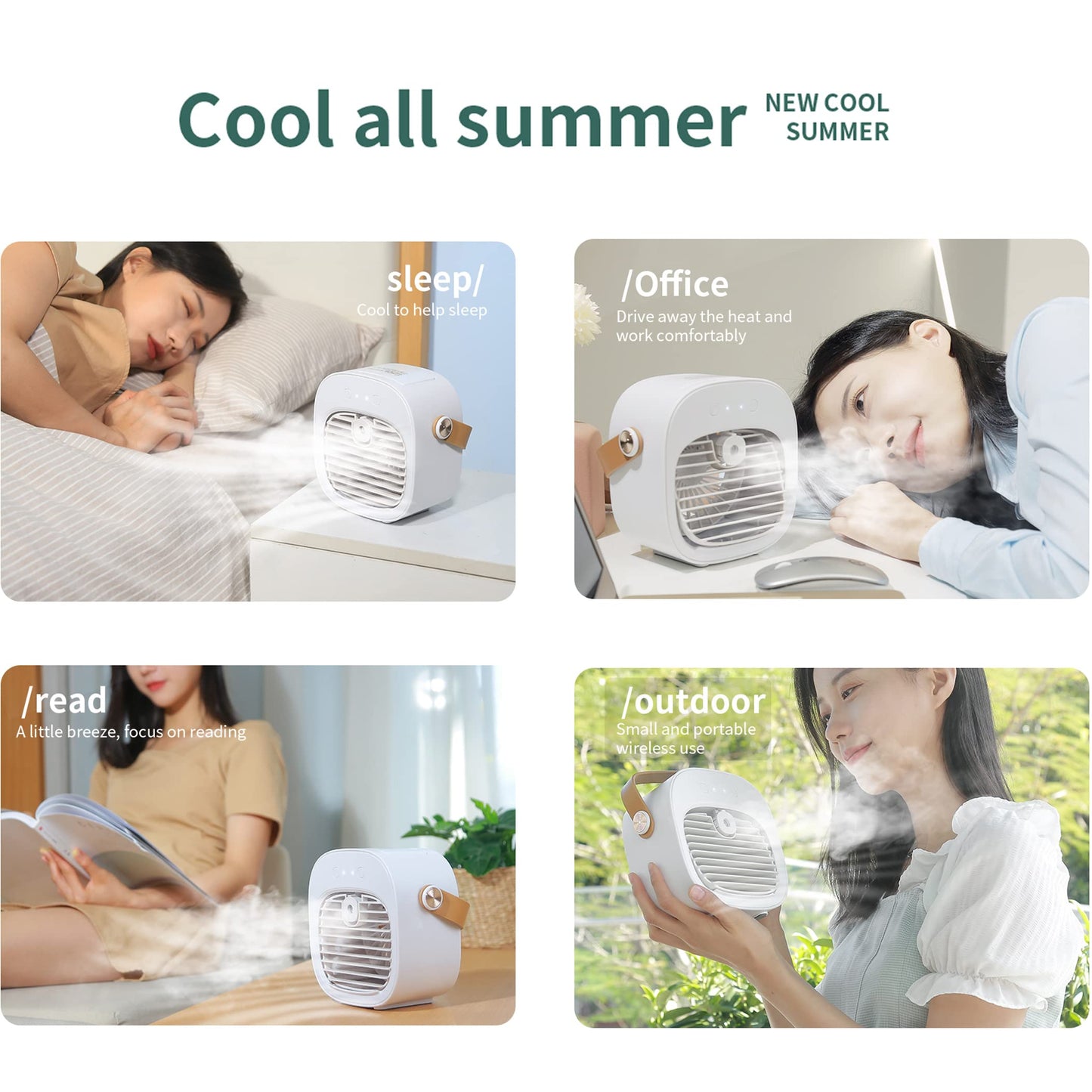 Portable Air Conditioners Rechargeable 6000mAh,Mini Air Conditioner,USB Small Personal AC Unit,3-Speed Quiet Evaporative Air Cooler Units for Room/Bedroom/Office/Rooms/Travel/Tent/Indoor/Outdoor-White