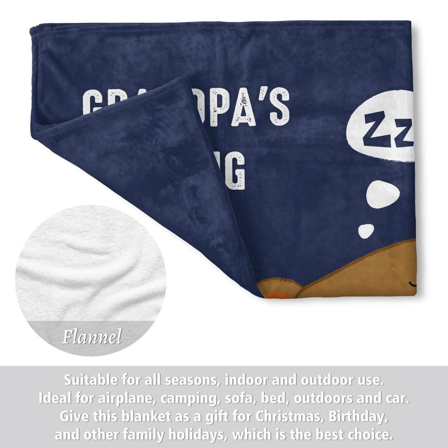 Niyewsor Grandpa Gifts, Grandparents Day Gifts for Grandpa, Birthday Gift for Grandfather, Grandpa's Snoring Corner Blanket, Gift for Grandfather from Granddaughter, Grandkids, 60"x50"