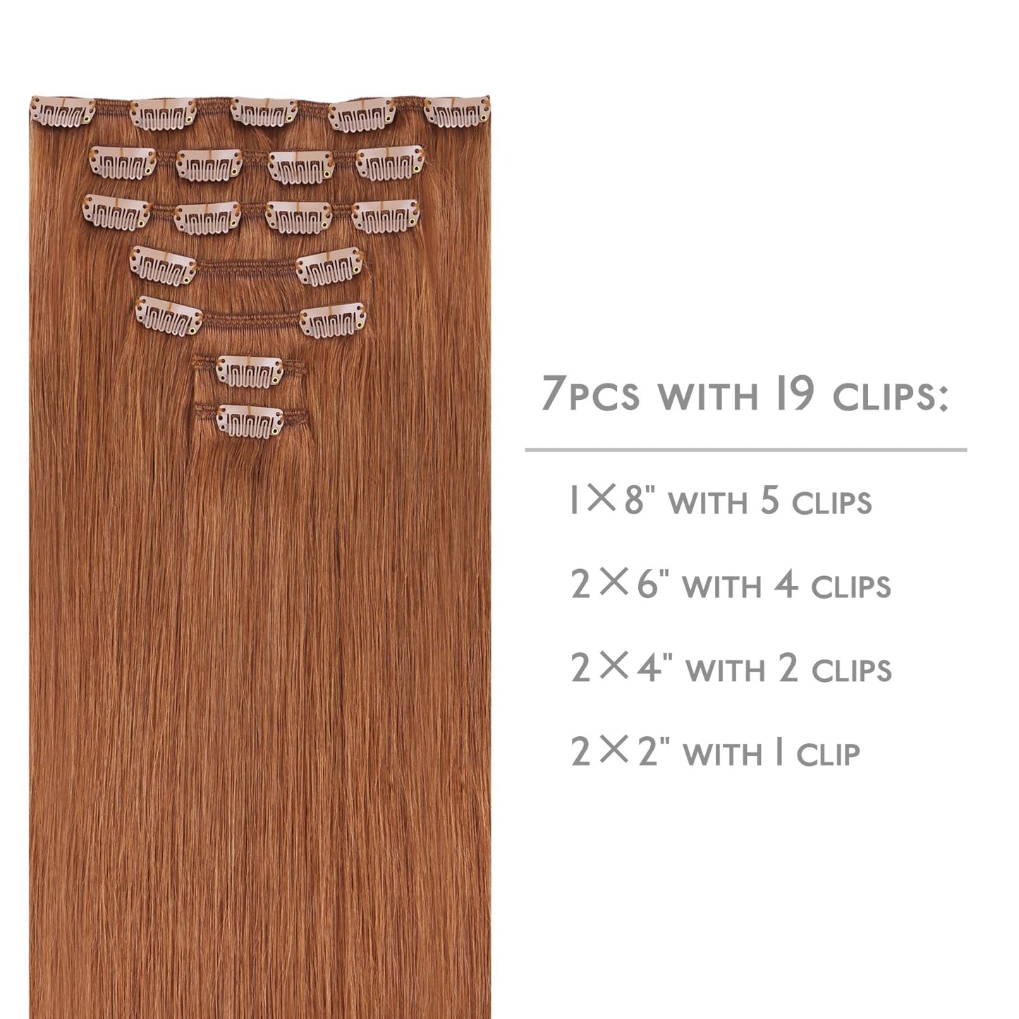 WENNALIFE Clip in Hair Extensions Real Human Hair, 18 Inch 120g 7pcs Cinnamon Terra Copper Remy Hair Straight Natural Extensione