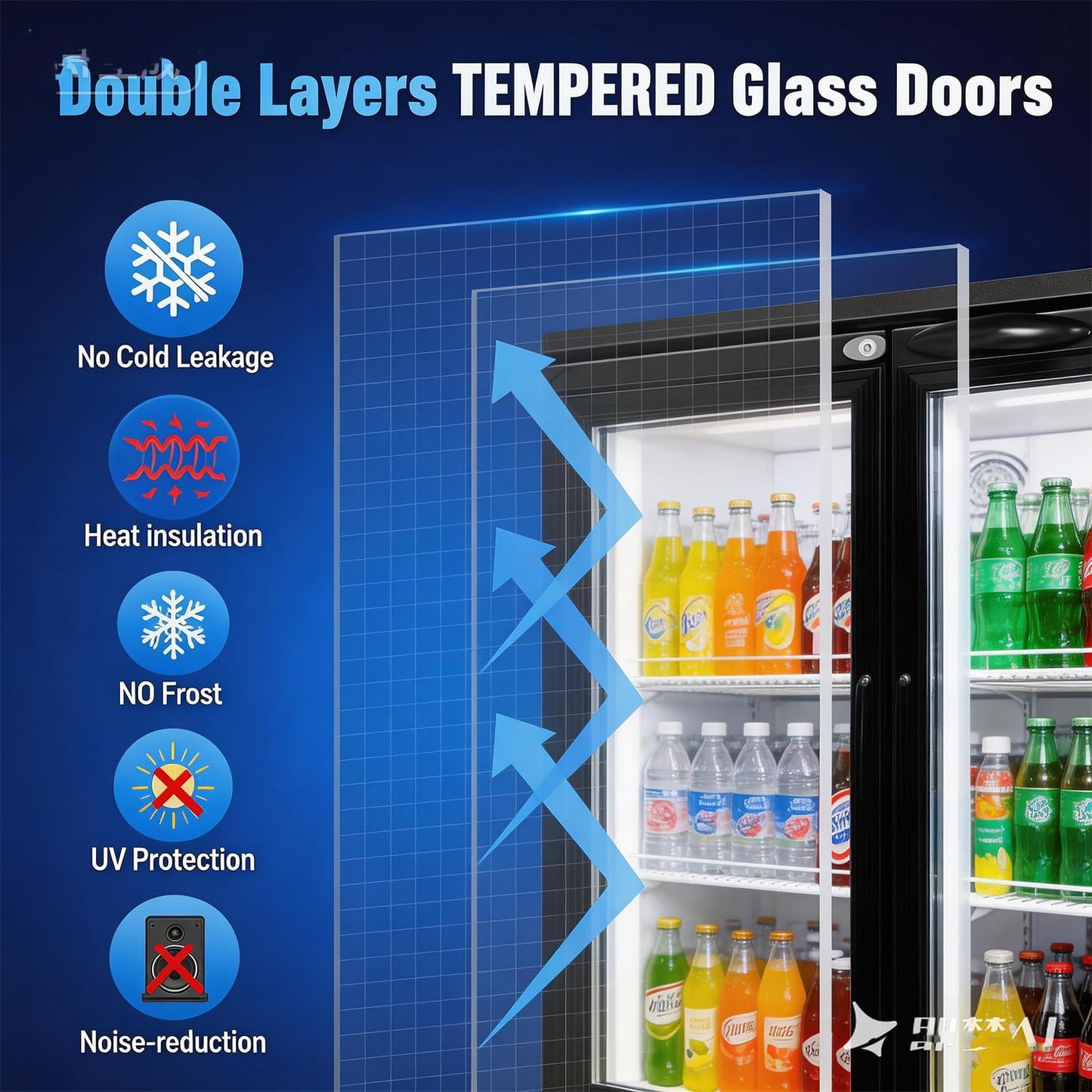 NAFCOOL Back Bar Cooler Under Counter Beverage Refrigerator, 13 Cu Ft Undercounter Fridge,3 Door 53.5 inch Commercial Beer Built-In Cooler with LED Light Adjustable Shelves Safety Locks,ETL Approval