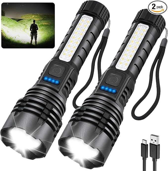 Rechargeable Flashlights High Lumens, 7Mode Super Bright Flashlight Camping, Adjustable Tactical Flash Light High Powered,...