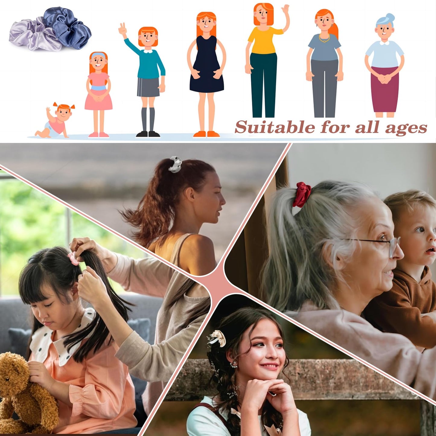 MAQIHAN 10PCS Silk Scrunchies Bulk - No Damage Large Satin Scrunchies for Women Men Girls Teens Ponytail Holders for Thick Hair