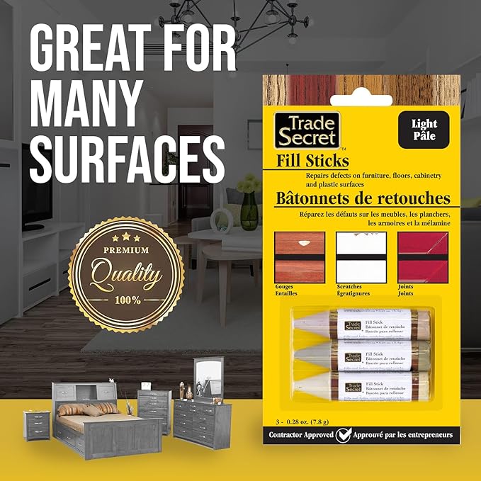 Wood Scratch Repair Fill Stick for Light Surfaces (Set of 3), Great for Touch-Ups and Repairs on Hardwoods Floors, Furniture, Cabinets and Plastic Surfaces.