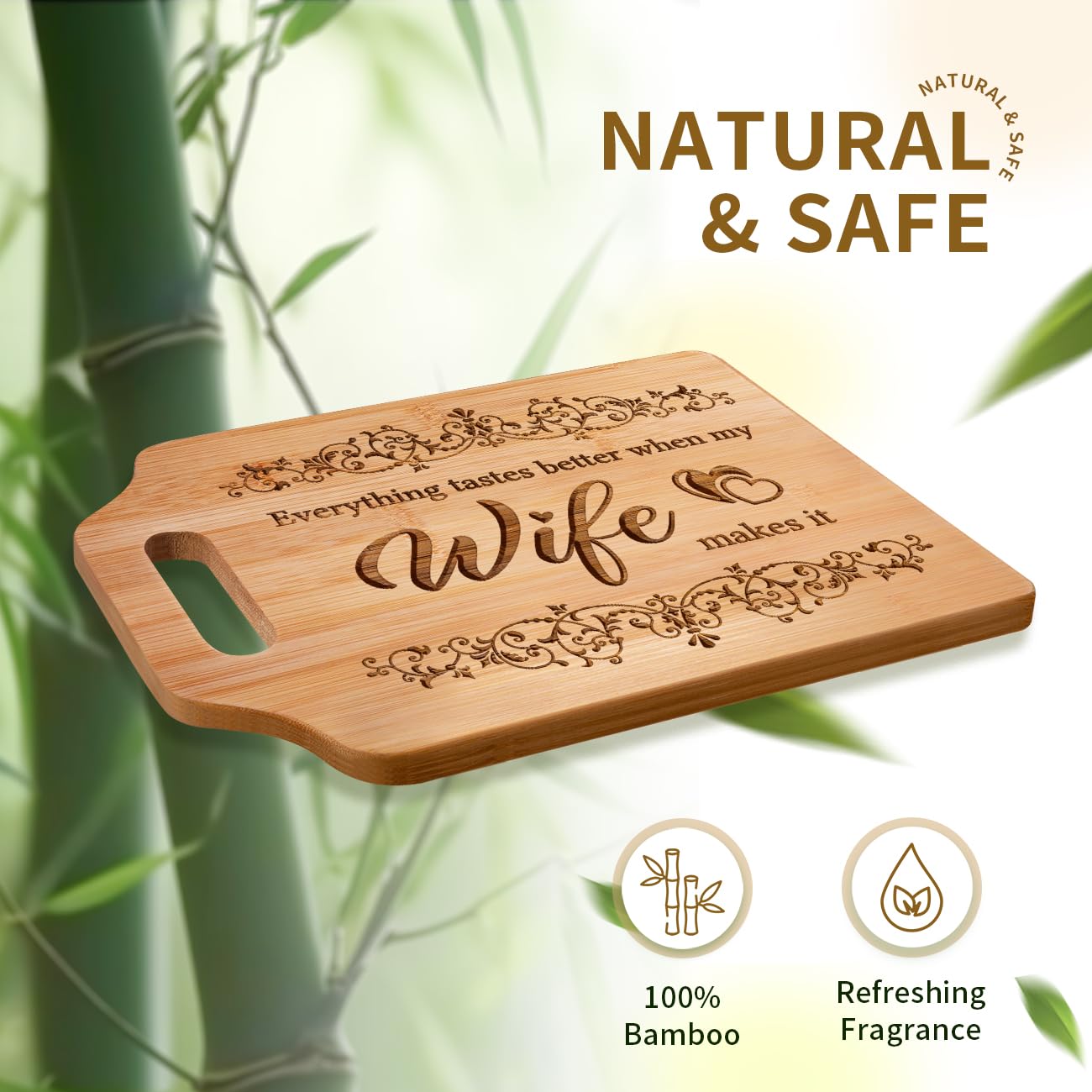 AceThrills Wife Birthday Gift Ideas, Gifts for Wife Gifts for Wedding Anniversary, Christmas - Bamboo Cutting Board 12.3"L x 8.7"W x 0.4"Th (everything tastes better)