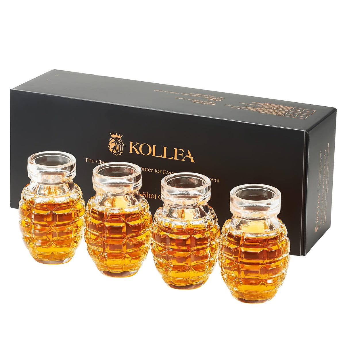Kollea Grenade Shaped Shot Glass Set, Funny Shot Cups with Heavy Base for Whiskey, Tequila, Vodka, Liquor, 21st Birthday Gifts for Men Dad, Military Men Cave Decor, 3.7 Oz Bartender Accessories, 4 Pcs