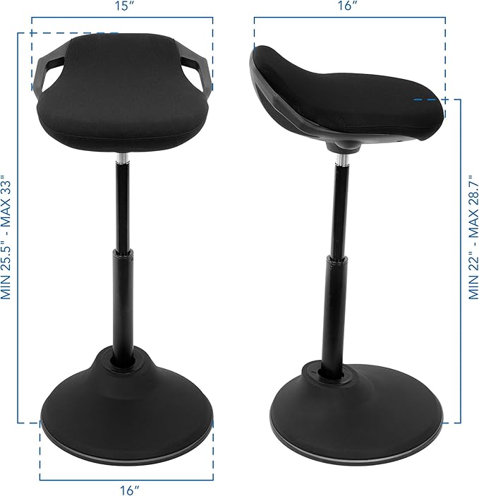 Mount-It! Ergonomic Sit Stand Stool, Height Adjustable Leaning Chair for Standing Desk, 360° Tilting Active Sitting Seat, High-Density Foam Cushion, Non-Slip Weighted Base, Easy Assembly (Black)