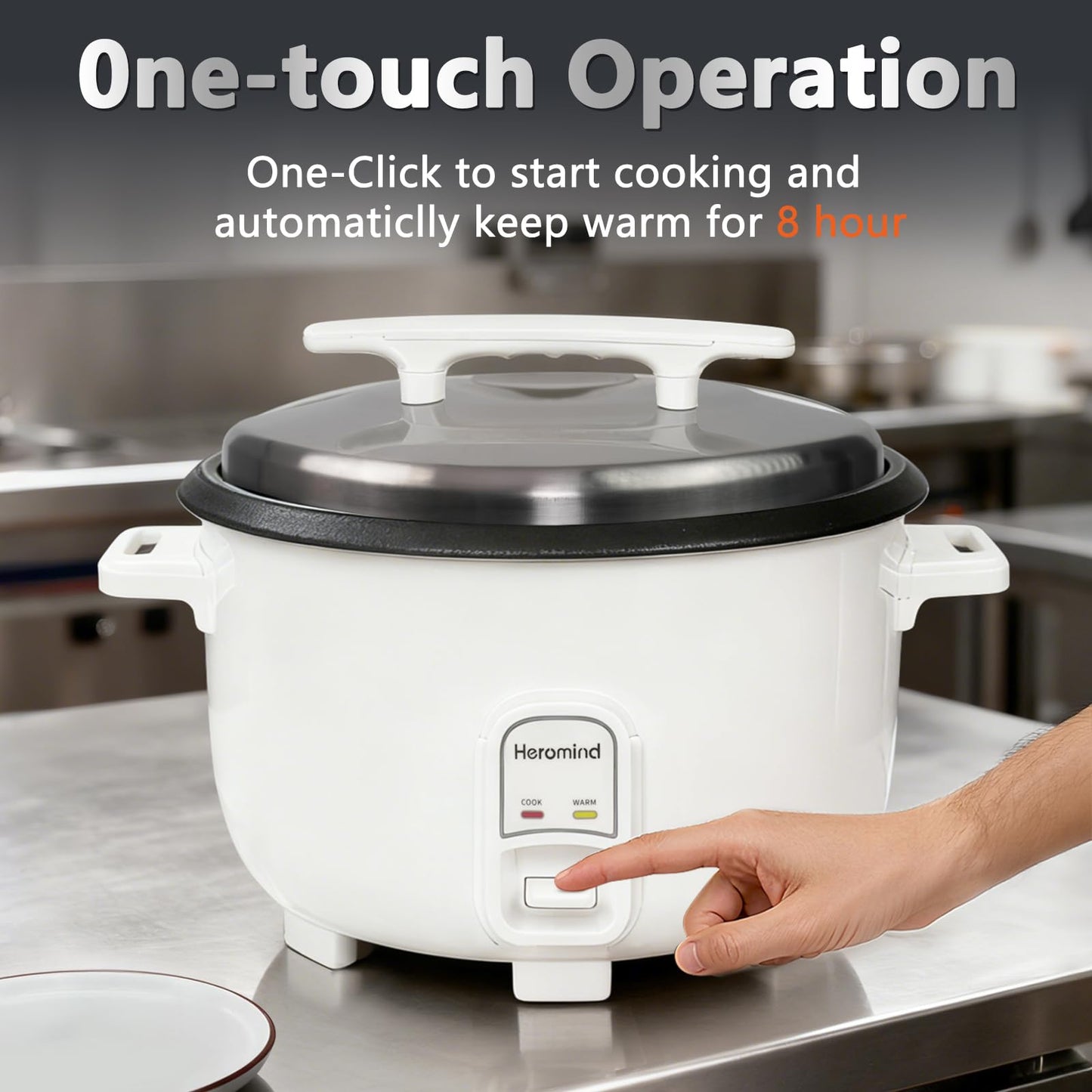 Heromind Commercial Rice Cooker, 46-Cup Rice Cooker, 9Qt / 10 L Large Rice Cooker with Nonstick Inner Pot, Fast Cooking and Auto Keep Warm, with Rice Cup and Paddle, Easy to Clean, 1600W