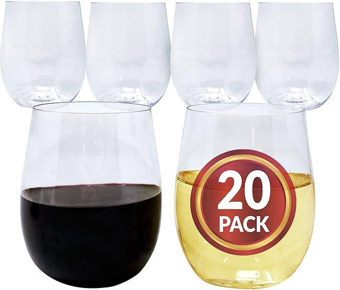 Reli. (20 Pack Disposable Wine Glasses 12 oz | Stemless Plastic Wine Glasses for Parties | BPA-Free, Shatterproof Plastic...