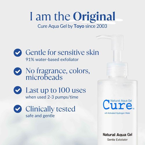 Cure by Toyo | Aqua Gel Gentle Exfoliator | Clear and Softer Skin | Non-Abrasive Face and Body Cleanser | Sensitive Skin | 2 Pack