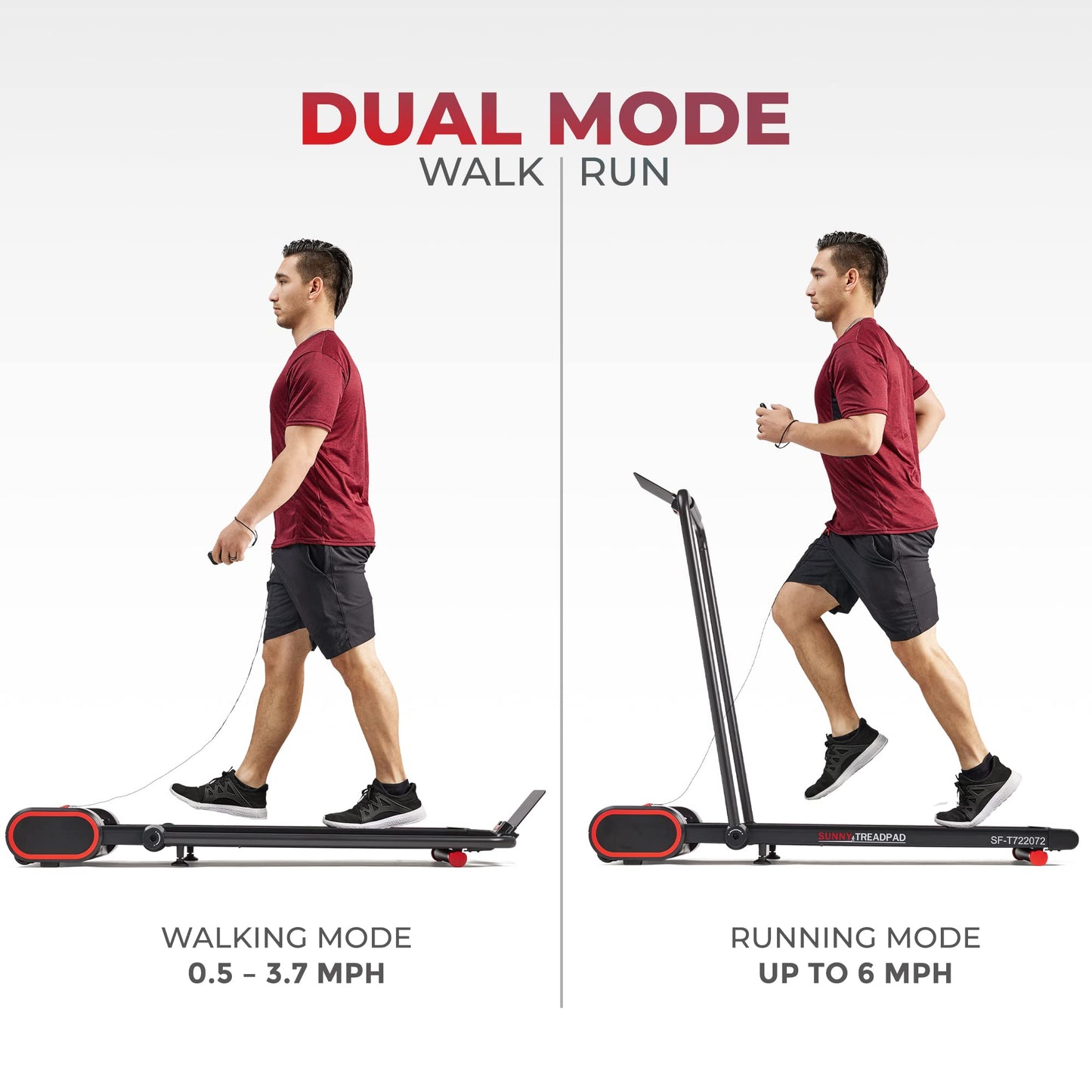 Sunny Health & Fitness Treadpad™ Nimble Compact Dual Mode Walking/Running Treadmill with Convenient Remote Control & Exclusive SunnyFit® App Enhanced Bluetooth Connectivity - SF-T722072