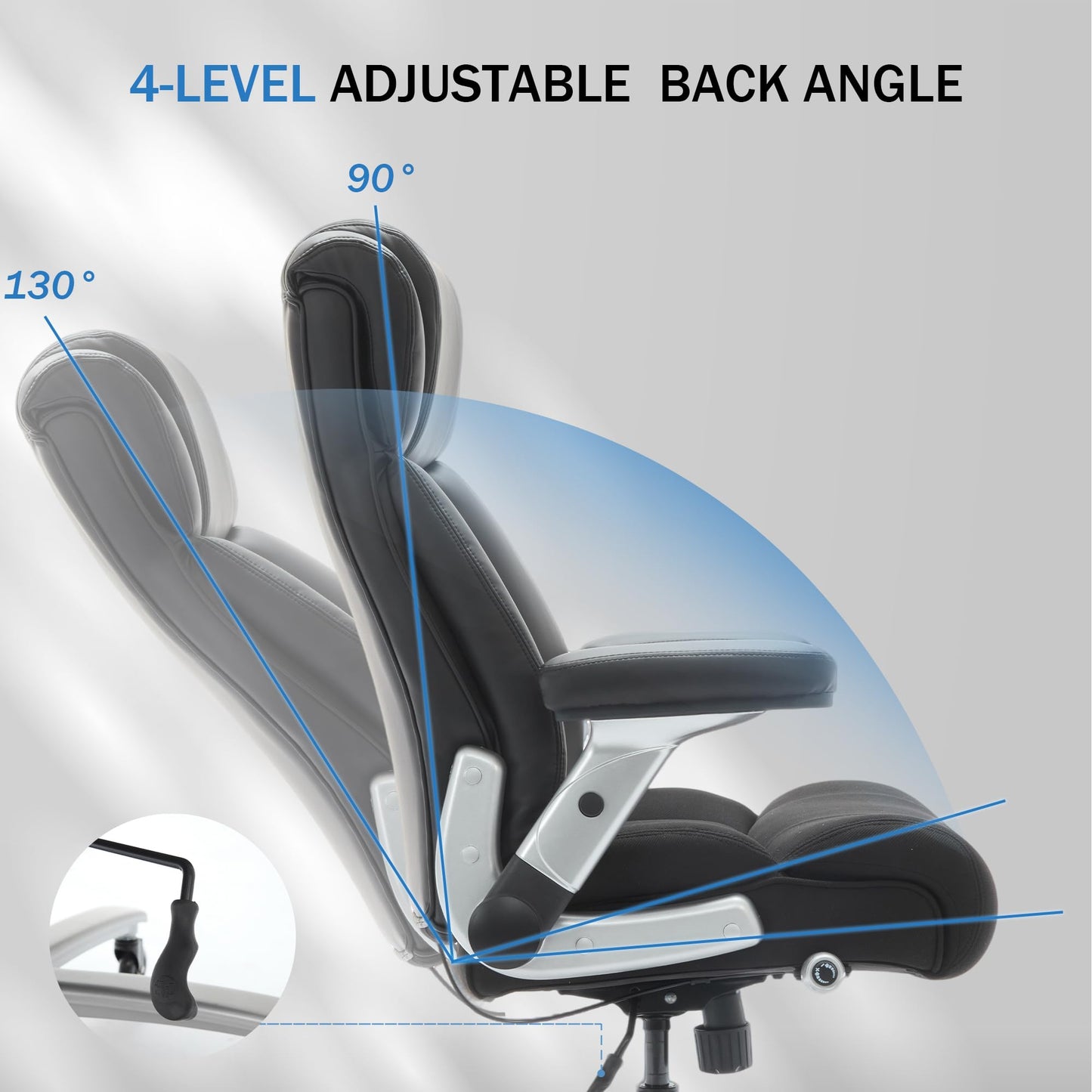 600lbs Big and Tall Office Chair with Flip Arms, Wide Plus Size Chair with Adjustable Lumbar Support for Heavy People, Ergonomic Chair with Breathable Leather, Quiet Rubber Wheels, Black