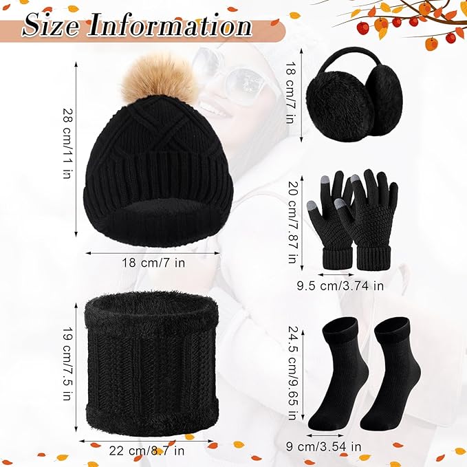 SATINIOR 5 Pcs Winter Hat Scarf Gloves Set Fleece Warm Lined Knit Beanie Hat Touch Screen Earmuff Gloves Warmer for Women