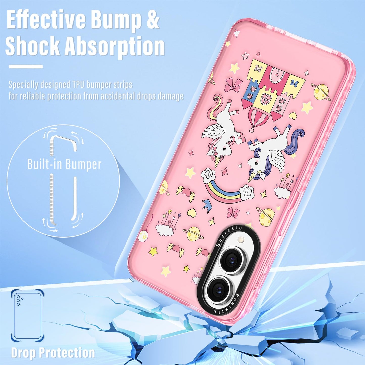 Boaretiu For Samsung Galaxy S25 Edge Case - With Stand Cute Kawaii Fashion 360 Rotate Ring Holder Kickstand Horse For Women Girl