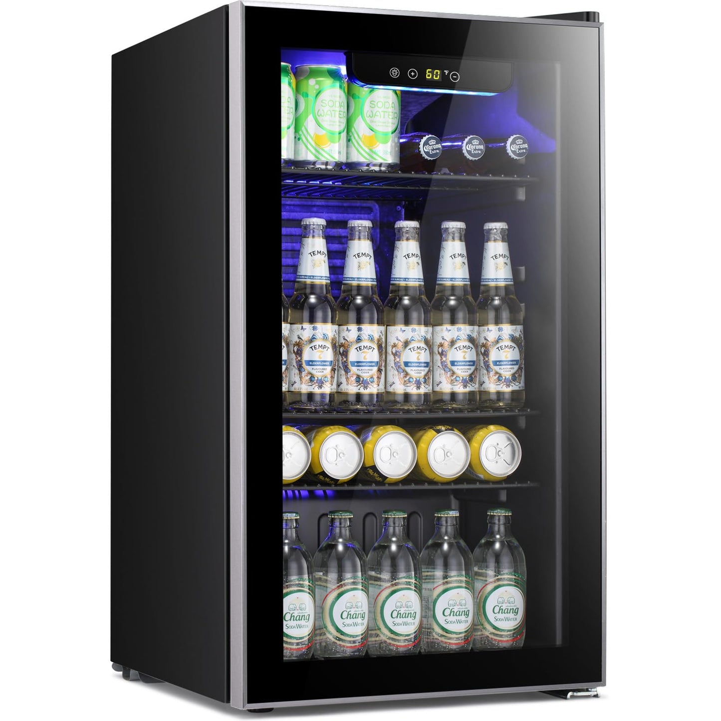 Antarctic Star Mini Fridge -130 Can Beverage Refrigerator CoolerGlass Door for Soda Beer or Wine Constant Glass Door Small Drink Dispenser for Home, Office Bar 3.2cu.ft