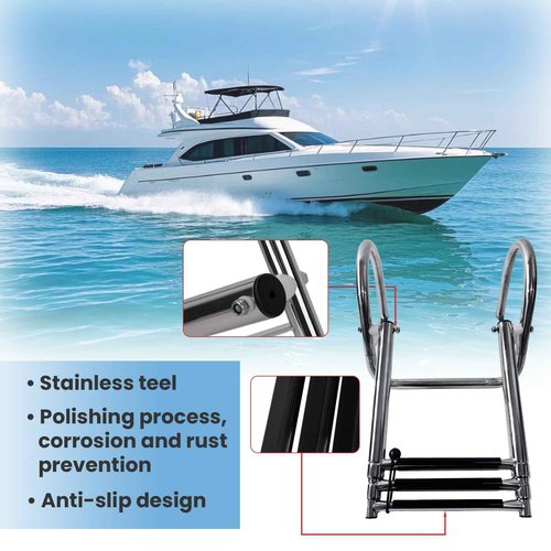 Pontoon Boat Ladder, Stainless Steel 3 Step Telescoping Boat Boarding Ladder with Wide Steps, Folding Boat Swim Ladder,Dock Ladder with Hand Railings Heavy Duty