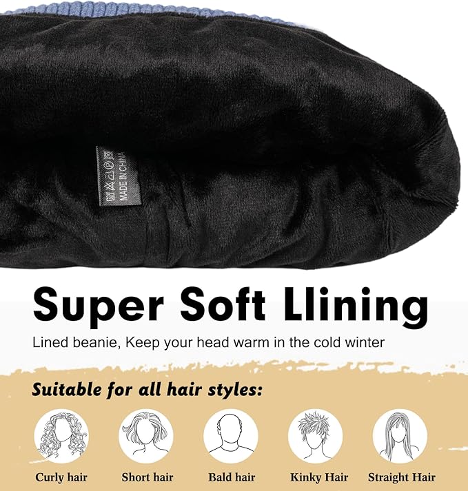 Wmcaps Winter Beanie for Men Women, Fleece Lined Beanie Soft Warm Knit Hat Ski Stocking Cuffed Cap